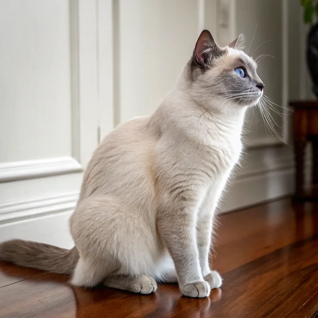 A beautifully groomed cat sitting gracefully